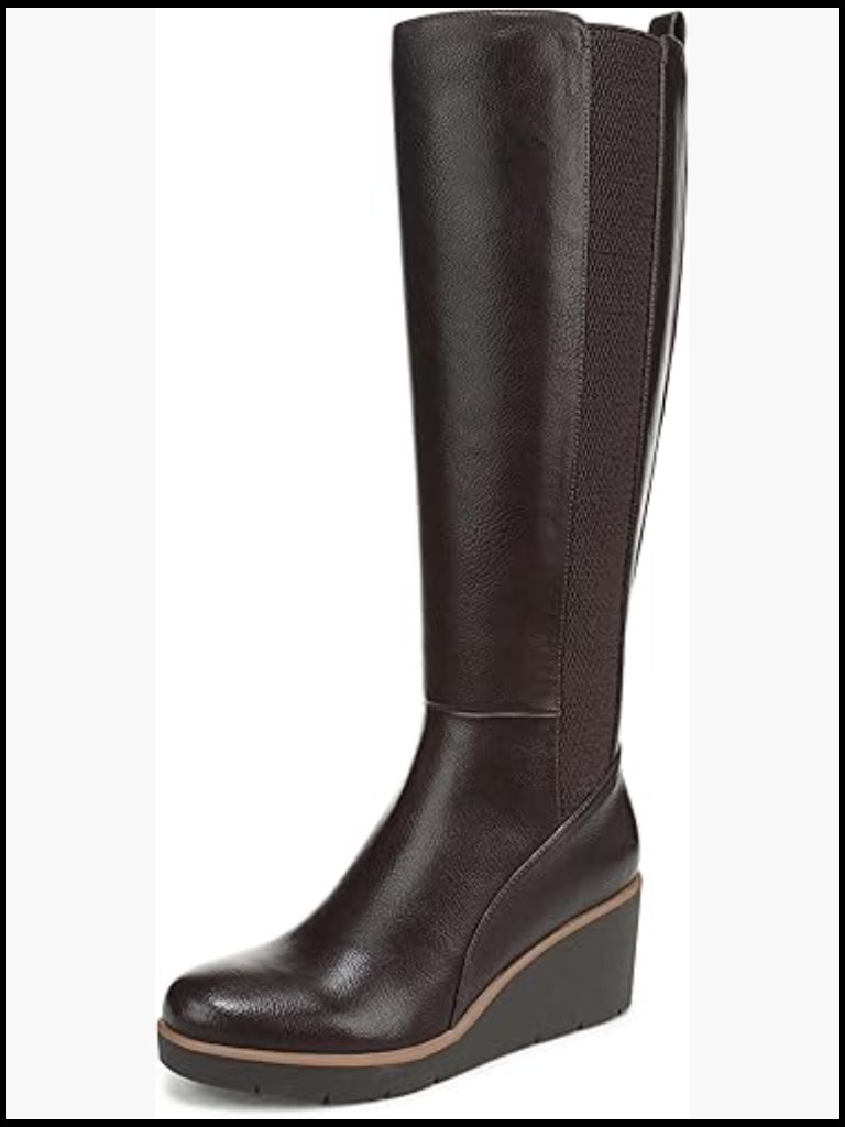 Knee High Boots Wedge Heel Side Zip Comfort Memory Foam Chunky Platform Classic